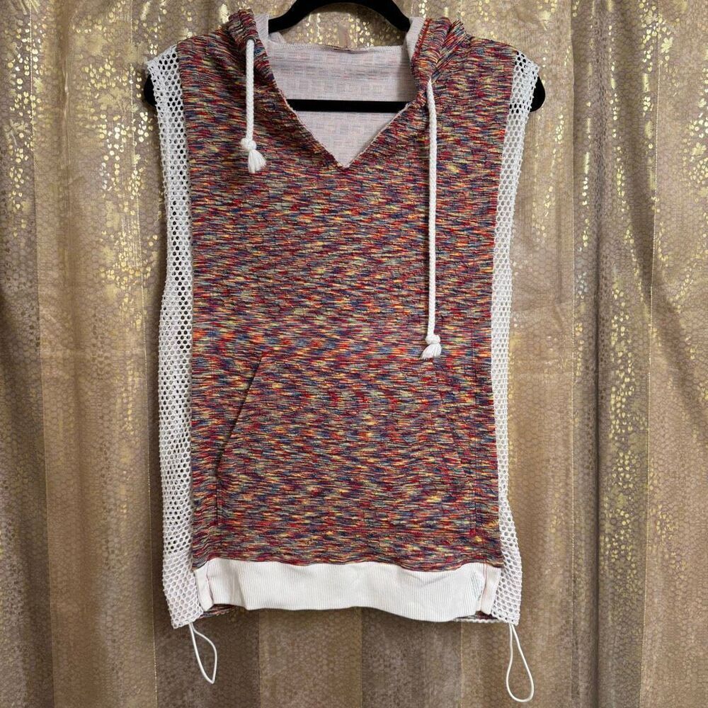 Free People Movement Prism Red Earth Colorful Mesh Hooded Tank Top L